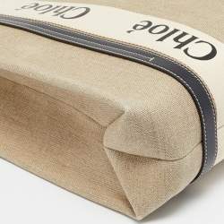 Chloe Black/Beige Canvas Medium Woody Tote