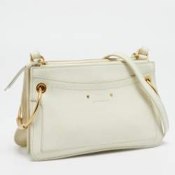 Chloe White Leather Double Zip Roy Shoulder Bag