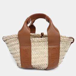 Chloe Beige Brown Leather and Raffia Chloe Sense Small Basket  Bag