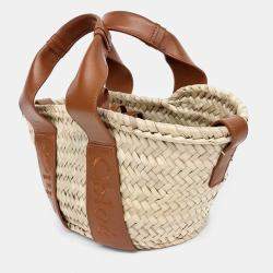 Chloe Beige Brown Leather and Raffia Chloe Sense Small Basket  Bag