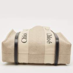 Pre Owned Chloe Black/Beige Canvas Medium Woody Tote