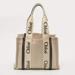 Pre Owned Chloe Black/Beige Canvas Medium Woody Tote