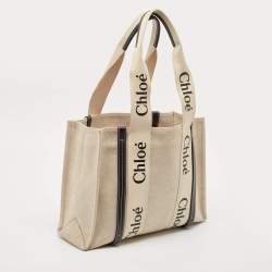 Pre Owned Chloe Black/Beige Canvas Medium Woody Tote