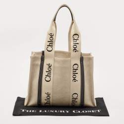 Pre Owned Chloe Black/Beige Canvas Medium Woody Tote