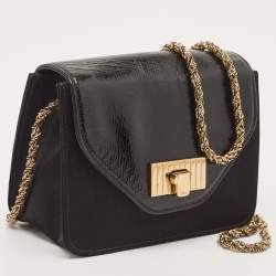 Chloe Black Satin and Patent Leather Mini Sally Shoulder Bag