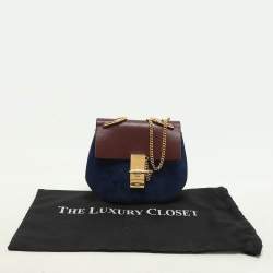 Pre Owned Chloe Dark Brown/Blue Leather and Suede Small Drew Shoulder Bag
