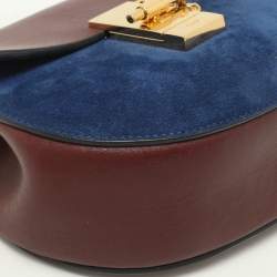 Pre Owned Chloe Dark Brown/Blue Leather and Suede Small Drew Shoulder Bag