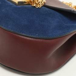 Pre Owned Chloe Dark Brown/Blue Leather and Suede Small Drew Shoulder Bag