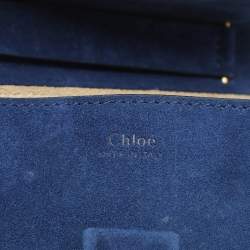 Pre Owned Chloe Dark Brown/Blue Leather and Suede Small Drew Shoulder Bag