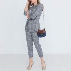 Pre Owned Chloe Dark Brown/Blue Leather and Suede Small Drew Shoulder Bag