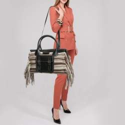 Chloe Black/Multicolor Cashmere and Leather Large Edith Satchel