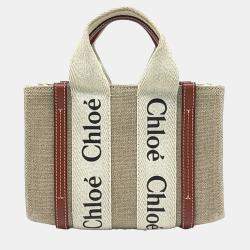 Chloe Beige Fabric Woody Mini Bag