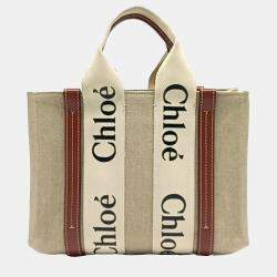 Pre Owned Chloe Beige Brown Fabric Woody Small Bag