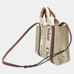 Pre Owned Chloe Beige Brown Fabric Woody Small Bag
