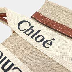 Pre Owned Chloe Beige Brown Fabric Woody Small Bag