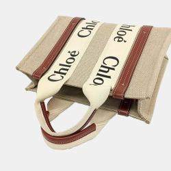 Pre Owned Chloe Beige Brown Fabric Woody Small Bag