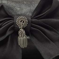 Pre Owned Chloe Black Leather Crystals Bow Clutch