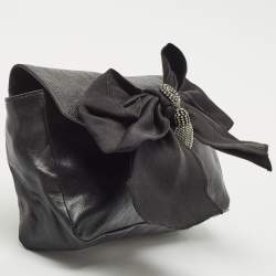 Pre Owned Chloe Black Leather Crystals Bow Clutch