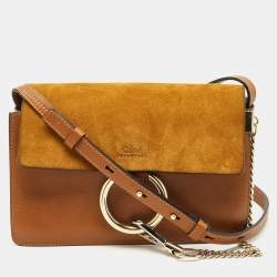 Chloe Brown/Tan Leather and Suede Small Faye Shoulder Bag