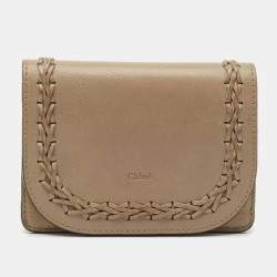 Chloe Grey Leather Braided Flap Card Case