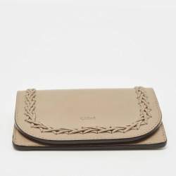 Chloe Grey Leather Braided Flap Card Case