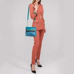 Chloe Blue/Green Leather and Python Small Clare Shoulder Bag