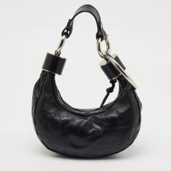 Pre Owned Chloé Black Leather Mini Crystal Embellished Crescent Hobo