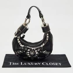 Pre Owned Chloé Black Leather Mini Crystal Embellished Crescent Hobo