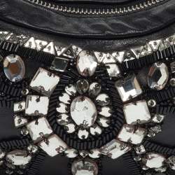 Pre Owned Chloé Black Leather Mini Crystal Embellished Crescent Hobo