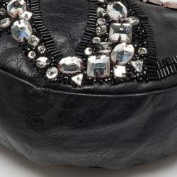 Pre Owned Chloé Black Leather Mini Crystal Embellished Crescent Hobo