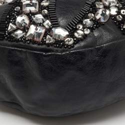 Pre Owned Chloé Black Leather Mini Crystal Embellished Crescent Hobo