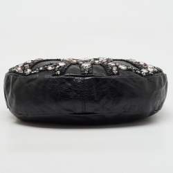 Pre Owned Chloé Black Leather Mini Crystal Embellished Crescent Hobo