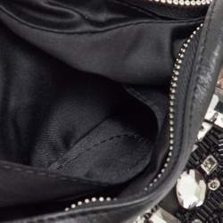 Pre Owned Chloé Black Leather Mini Crystal Embellished Crescent Hobo