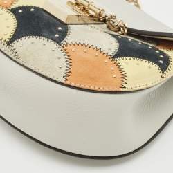 Chloe Grey/Multicolor Leather and Suede Studded Patchwork Small Drew Bag