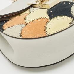 Chloe Grey/Multicolor Leather and Suede Studded Patchwork Small Drew Bag