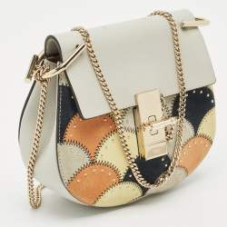 Chloe Grey/Multicolor Leather and Suede Studded Patchwork Small Drew Bag