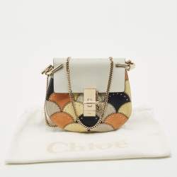 Chloe Grey/Multicolor Leather and Suede Studded Patchwork Small Drew Bag