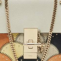 Chloe Grey/Multicolor Leather and Suede Studded Patchwork Small Drew Bag
