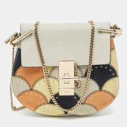 Chloe Grey/Multicolor Leather and Suede Studded Patchwork Small Drew Bag