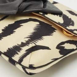 Chloe Cream/Black Printed Fabric Bow Clutch