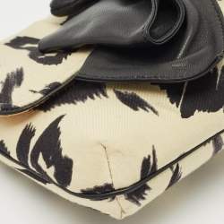 Chloe Cream/Black Printed Fabric Bow Clutch