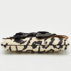 Chloe Cream/Black Printed Fabric Bow Clutch