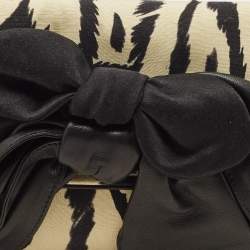Chloe Cream/Black Printed Fabric Bow Clutch