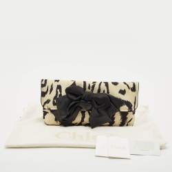 Chloe Cream/Black Printed Fabric Bow Clutch