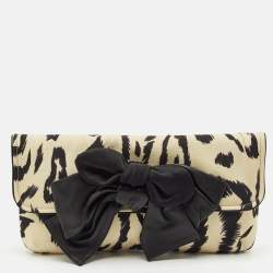 Chloe Cream/Black Printed Fabric Bow Clutch