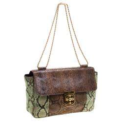 Pre Owned حقيبة كتف كلوي إلسي جلد ثعبان أخضر/بني كبيرة