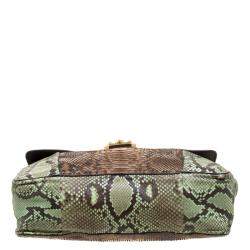 Pre Owned حقيبة كتف كلوي إلسي جلد ثعبان أخضر/بني كبيرة