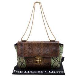 Pre Owned حقيبة كتف كلوي إلسي جلد ثعبان أخضر/بني كبيرة