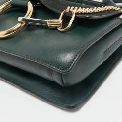 Chloe Dark Green Leather and Suede Small Faye Shoulder Bag