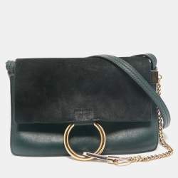 Chloe Dark Green Leather and Suede Small Faye Shoulder Bag